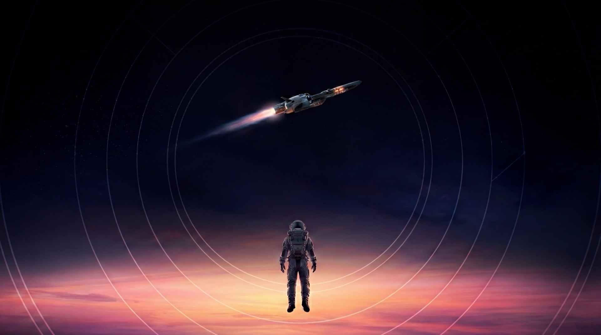 Astronaut watching rocket launch